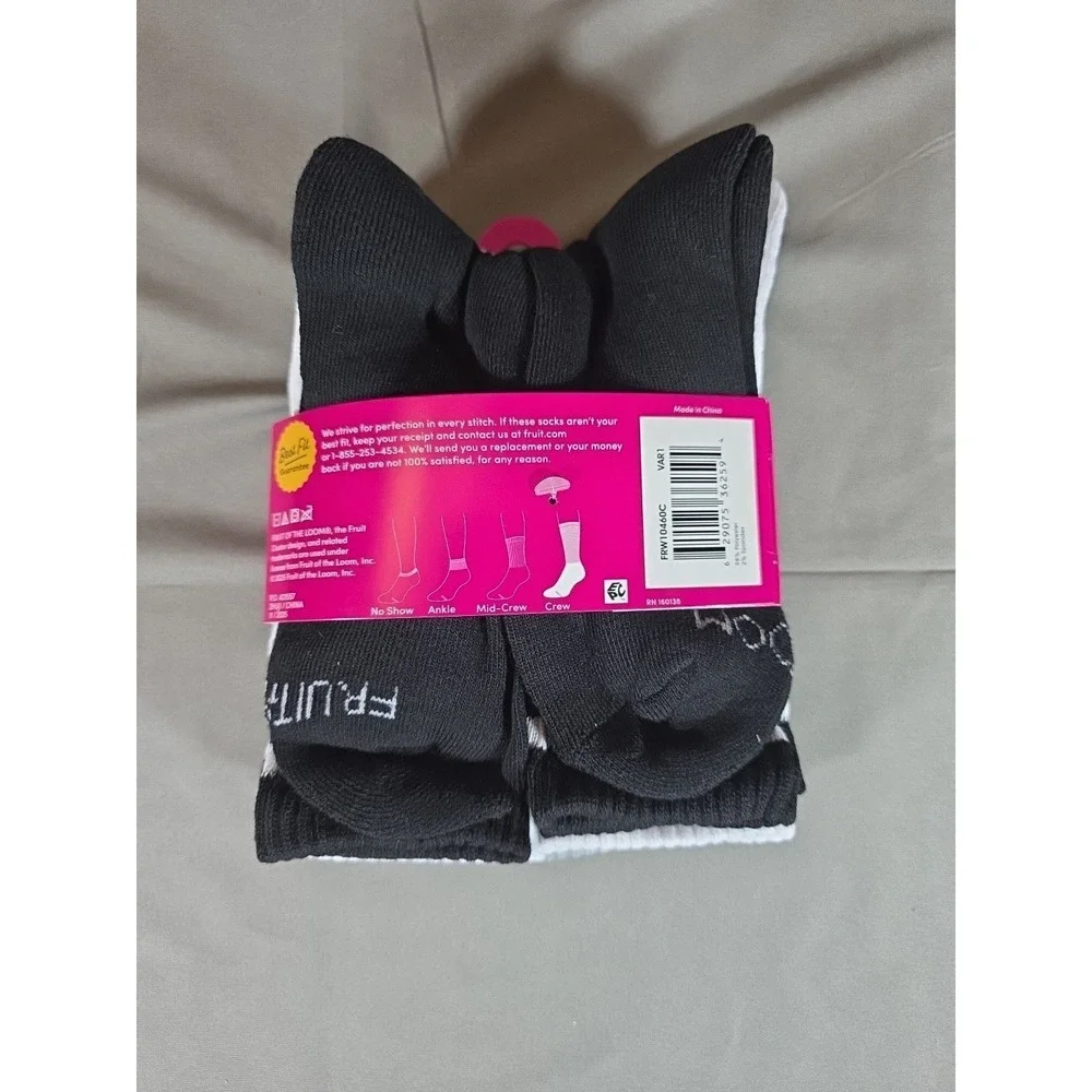 Women's Striped 6 Pair Crew Socks - Fruit of The Loom‎ - Gray Black White 4 - 10